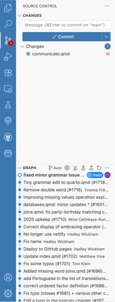 Screenshot of the Positron IDE Source Control panel
