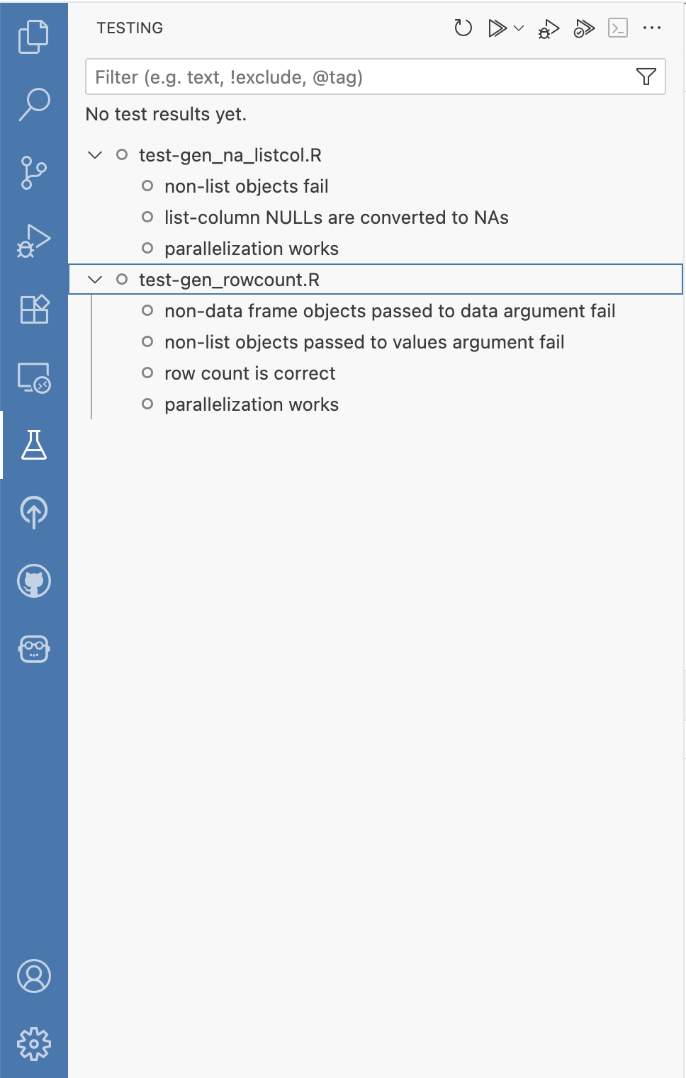 Screenshot of the Positron IDE testing pane