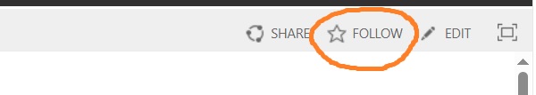 A screenshot of the upper-right corner of a SharePoint site in a web browser, highlighting a star-shaped toggle labelled 'follow'.