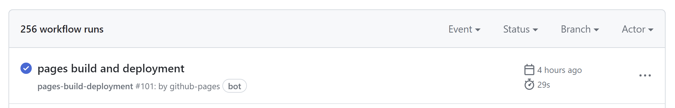 Confirmation that a GitHub Action workflow has completed successfully. In this case, it was to build and deploy a website.